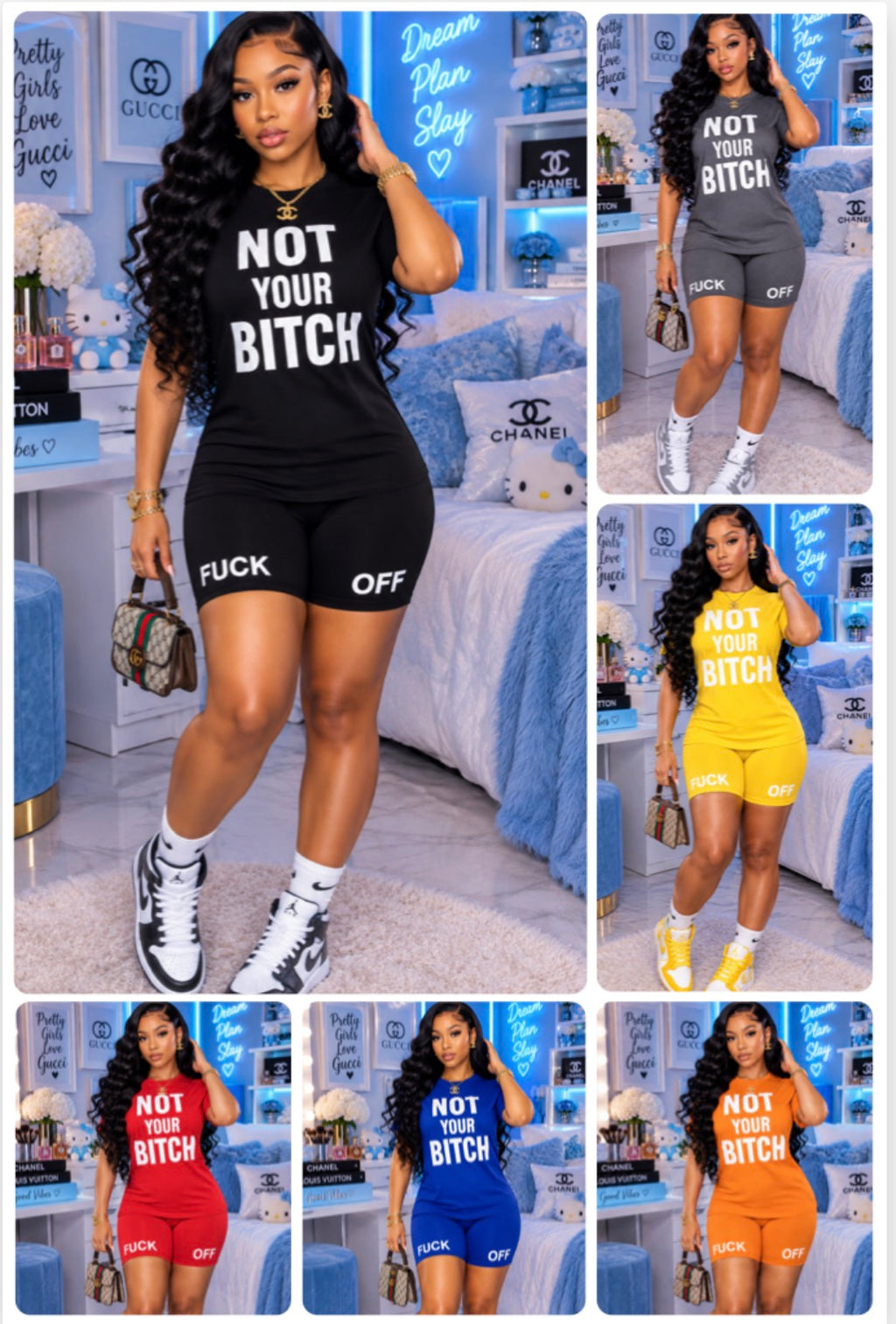 Cute Letter Words Fashion Short Sets 6 Colors